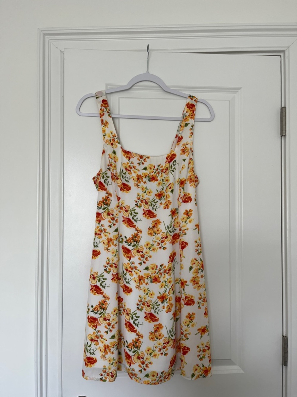 Lulu's White Floral Sundress with Yellow & Orange Blossoms